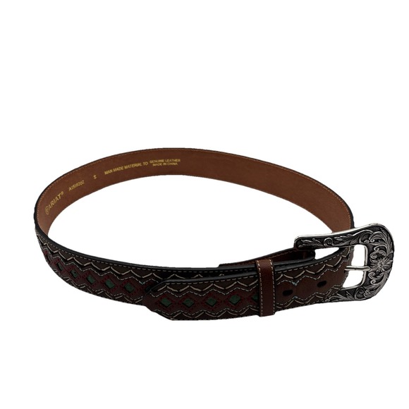 Ariat Western Womens Belt Zip Zag Turquoise Diamond Brown - Size Small - Picture 1 of 10